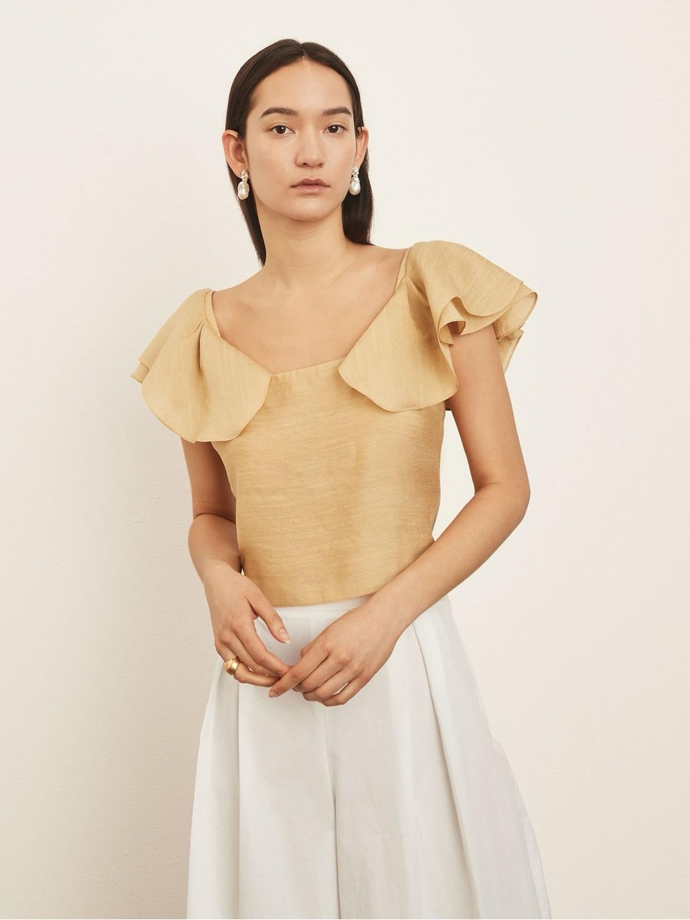Vince Flutter-Strap Blouse In Golden Tan Size L